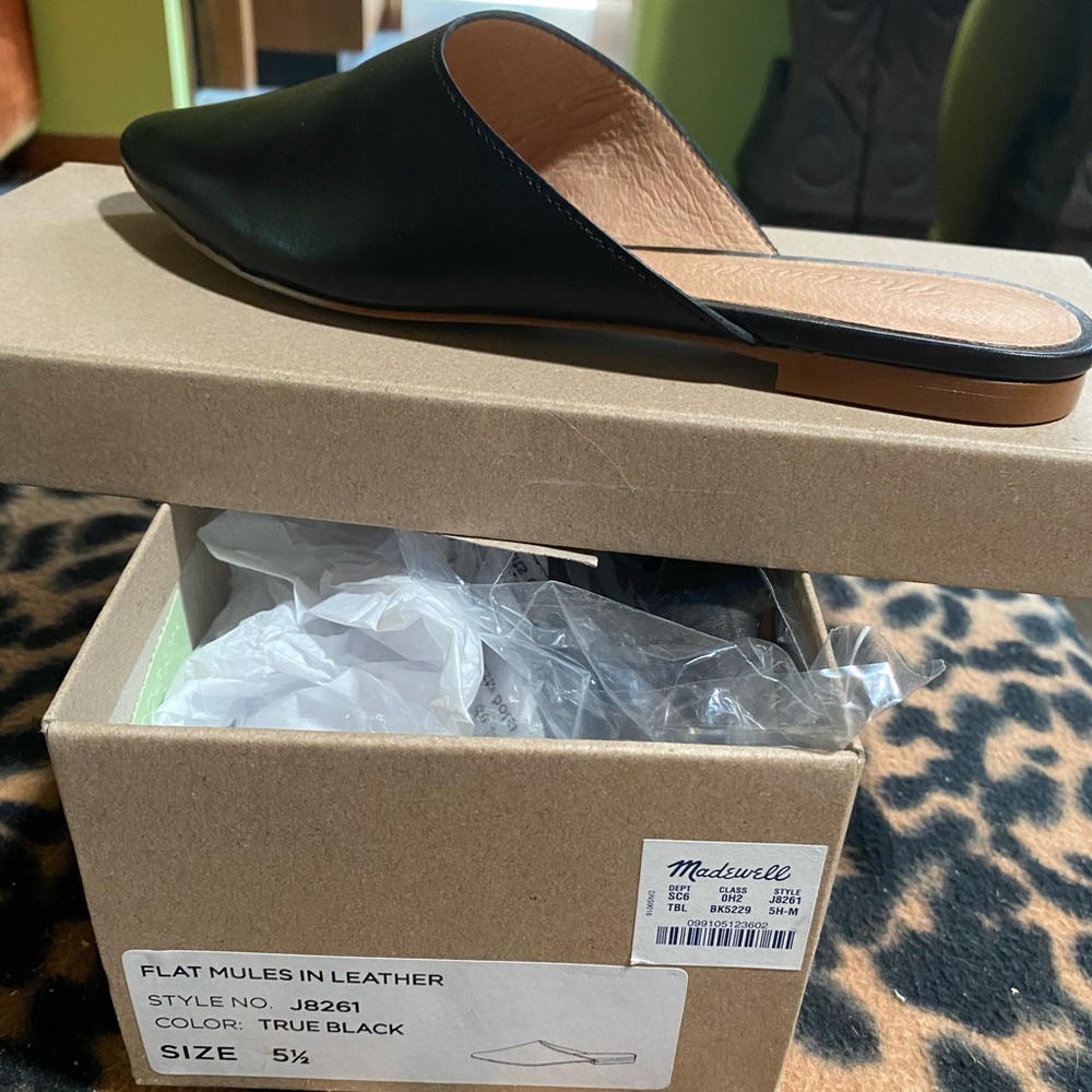 Madewell Remi black leather mule / flat slides